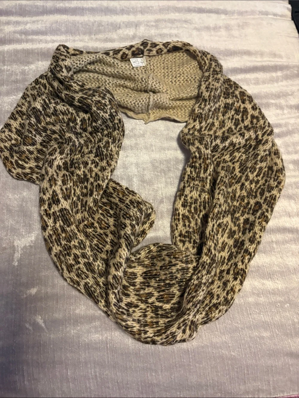 bp Leopard-Pattern Infinity Scarf in Beige and Brown